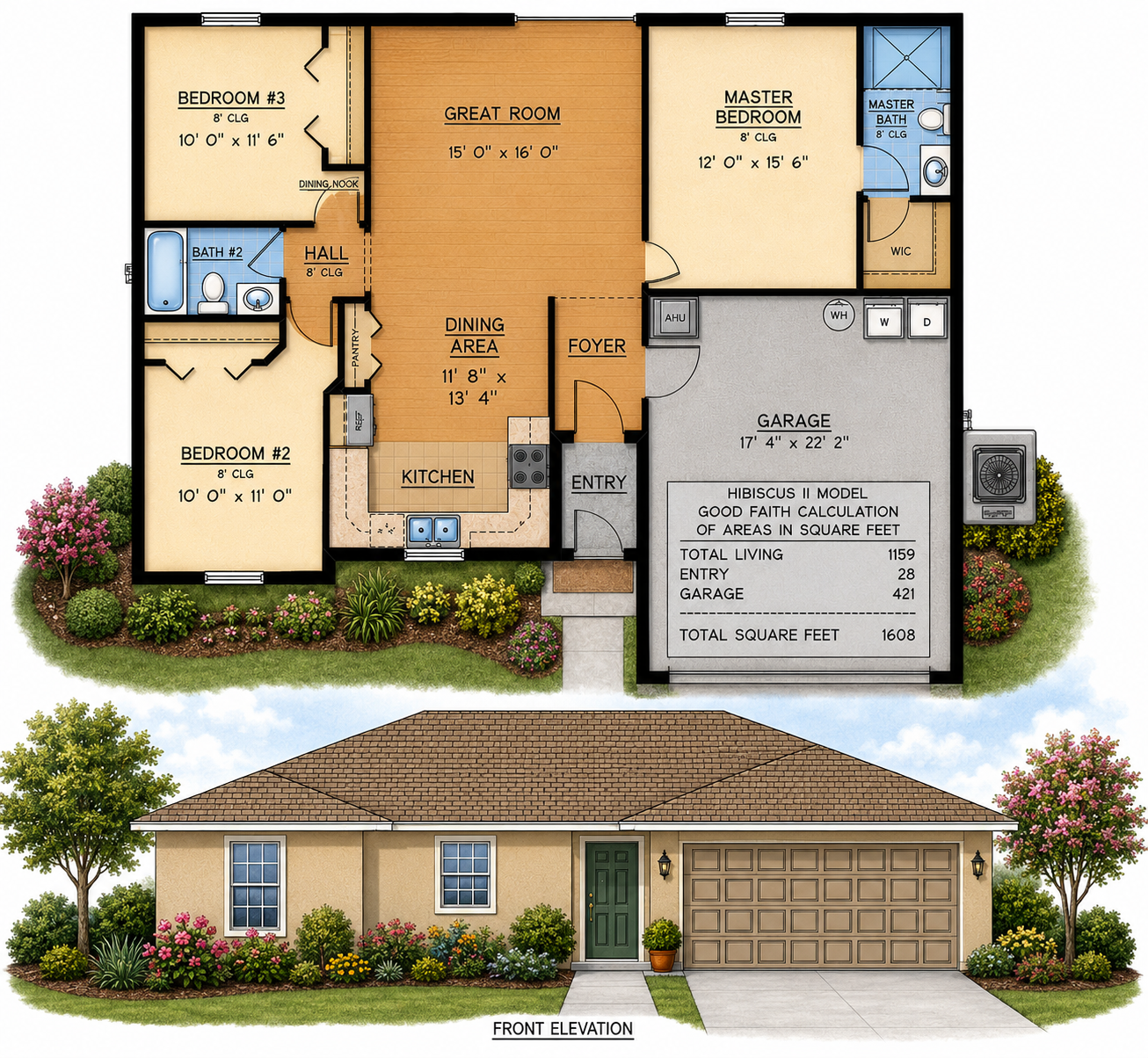 Hibiscus II Model floor plan and elevation