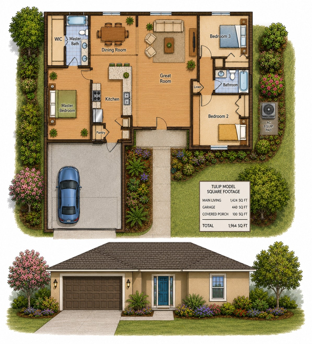 Tulip Model floor plan and elevation